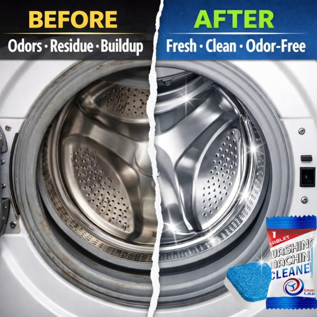 GRIME LABS Washing Machine Cleaner Tablets - Penetrating Deep Clean Washer Cleaner Tablets For Front Loader And Top Load HE - Active Formula Tub Descaler Deodorizer