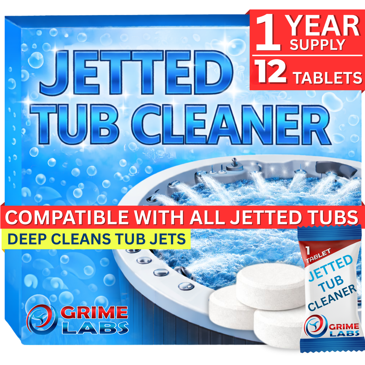 Jetted Tub & Spa Cleaner Tablets — Septic Safe, 12 Pack