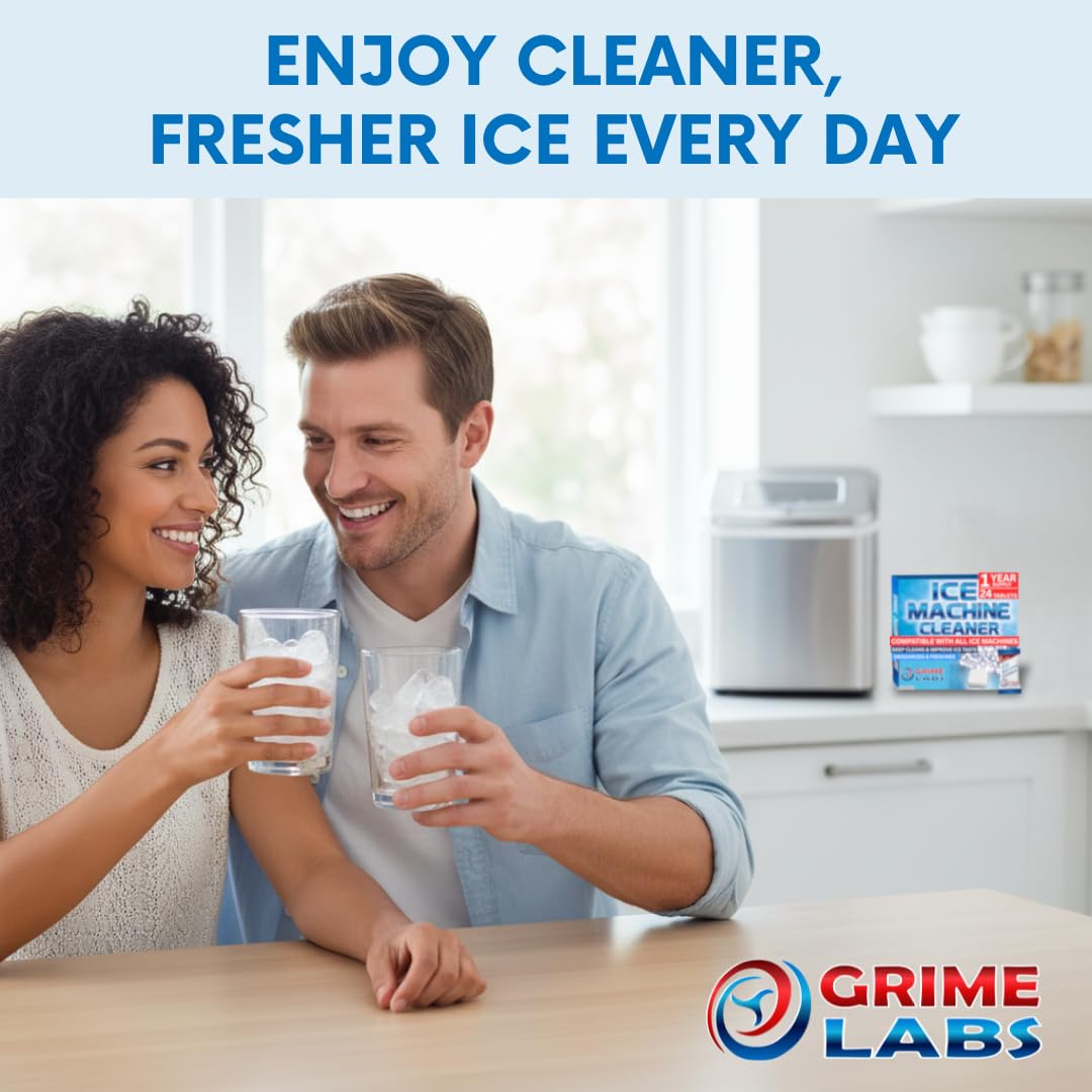 GRIME LABS Ice Machine Cleaner Tablets Descaler – 24 Pack (1 Year Supply) – Nickel-Safe, Removes Mold & Improves Taste – Compatible with Countertop & Nugget Ice Makers
