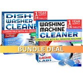 GRIME LABS Washing Machine & Dishwasher Cleaner Tablets Bundle – 12-Month Supply | Deep Cleaning & Deodorizing Tablets for Dishwashers & Washing Machines | 48-Tablet Set – Value Pack