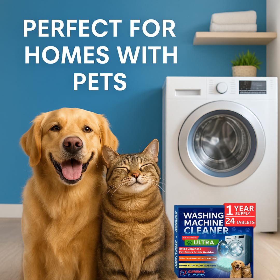 GRIME LABS Washing Machine Cleaner Tablets - Penetrating Deep Clean Washer Cleaner Tablets For Front Loader And Top Load HE - Active Formula Tub Descaler Deodorizer