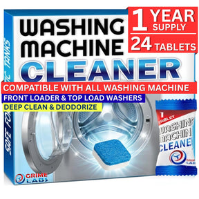 GRIME LABS Washing Machine Cleaner Tablets - Penetrating Deep Clean Washer Cleaner Tablets For Front Loader And Top Load HE - Active Formula Tub Descaler Deodorizer
