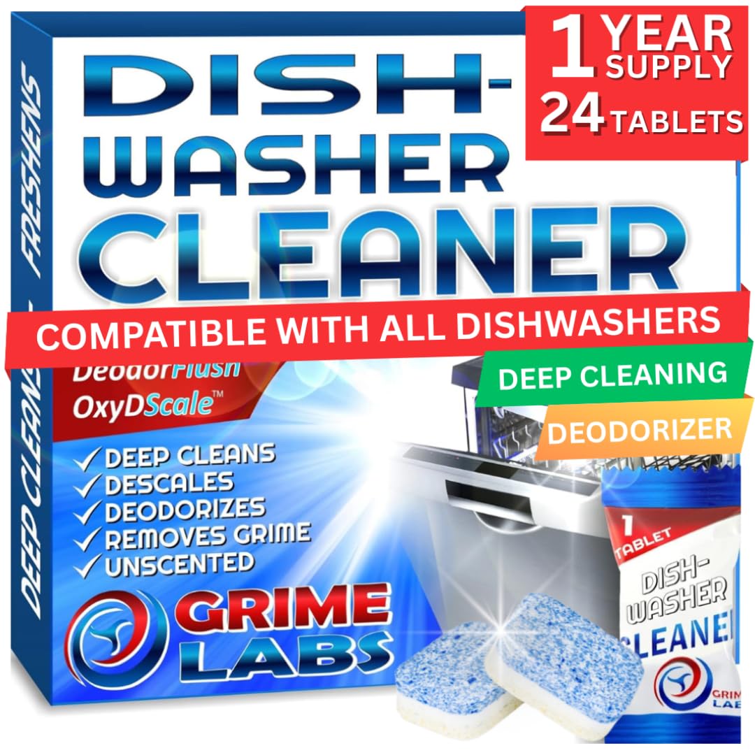 GRIME LABS Washing Machine & Dishwasher Cleaner Tablets Bundle – 12-Month Supply | Deep Cleaning & Deodorizing Tablets for Dishwashers & Washing Machines | 48-Tablet Set – Value Pack