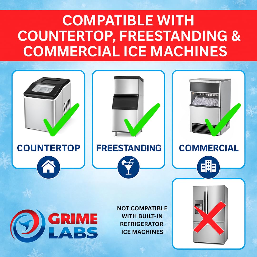 GRIME LABS Ice Machine Cleaner Tablets Descaler – 24 Pack (1 Year Supply) – Nickel-Safe, Removes Mold & Improves Taste – Compatible with Countertop & Nugget Ice Makers