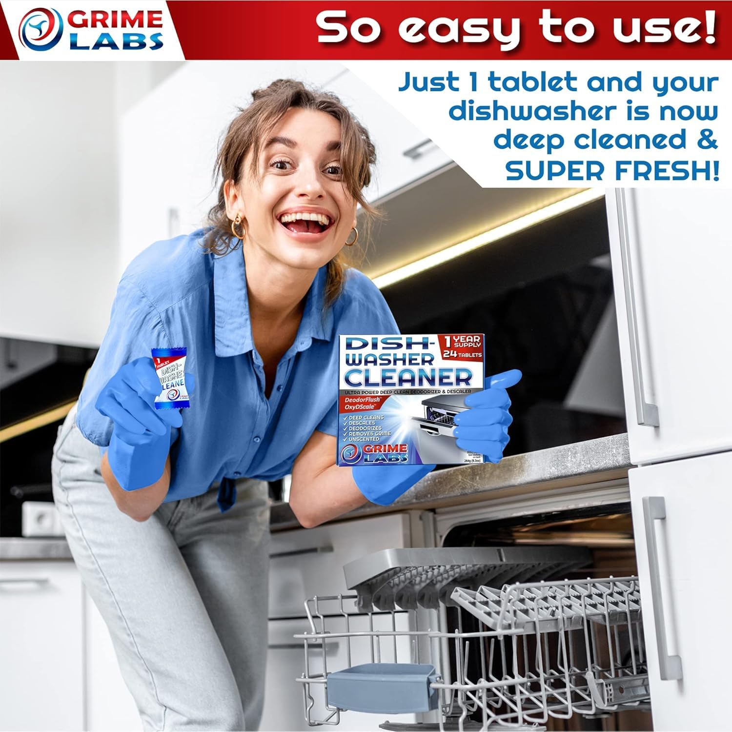 GRIME LABS Washing Machine & Dishwasher Cleaner Tablets Bundle – 12-Month Supply | Deep Cleaning & Deodorizing Tablets for Dishwashers & Washing Machines | 48-Tablet Set – Value Pack