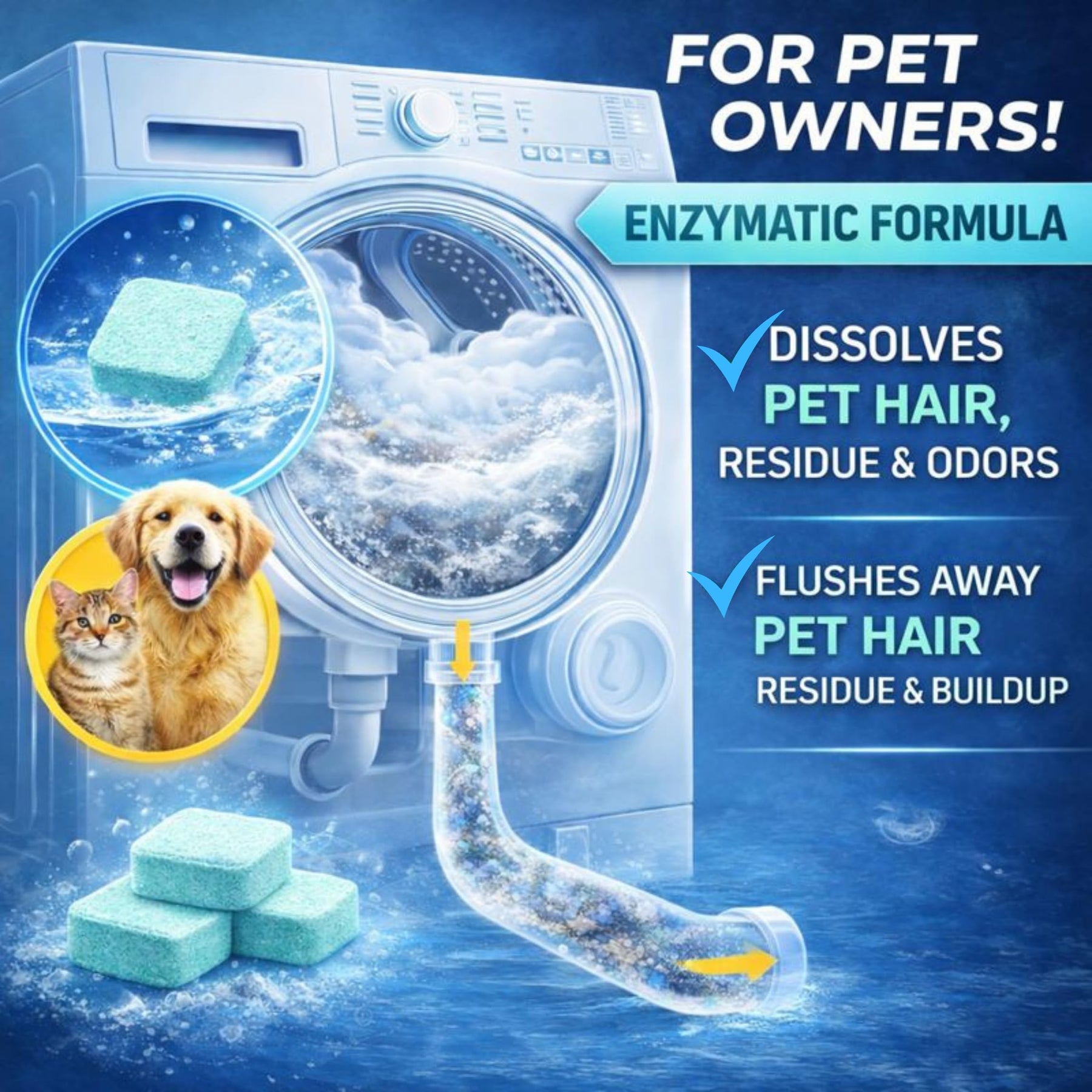 GRIME LABS Washing Machine Cleaner Tablets - Penetrating Deep Clean Washer Cleaner Tablets For Front Loader And Top Load HE - Active Formula Tub Descaler Deodorizer