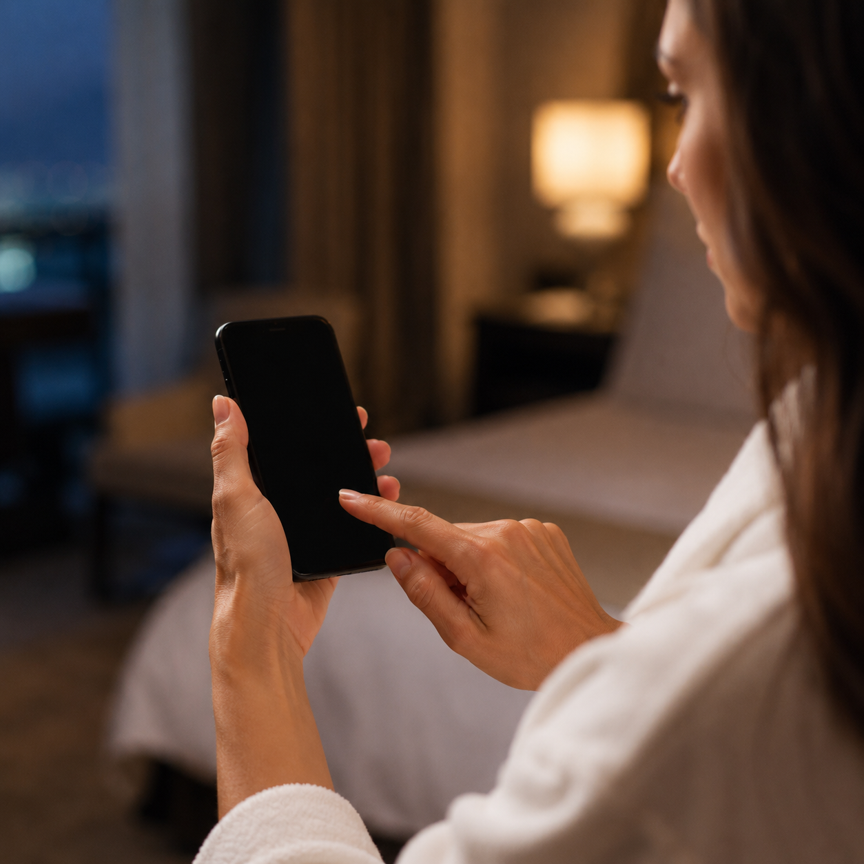 Guest writing a negative review on a smartphone